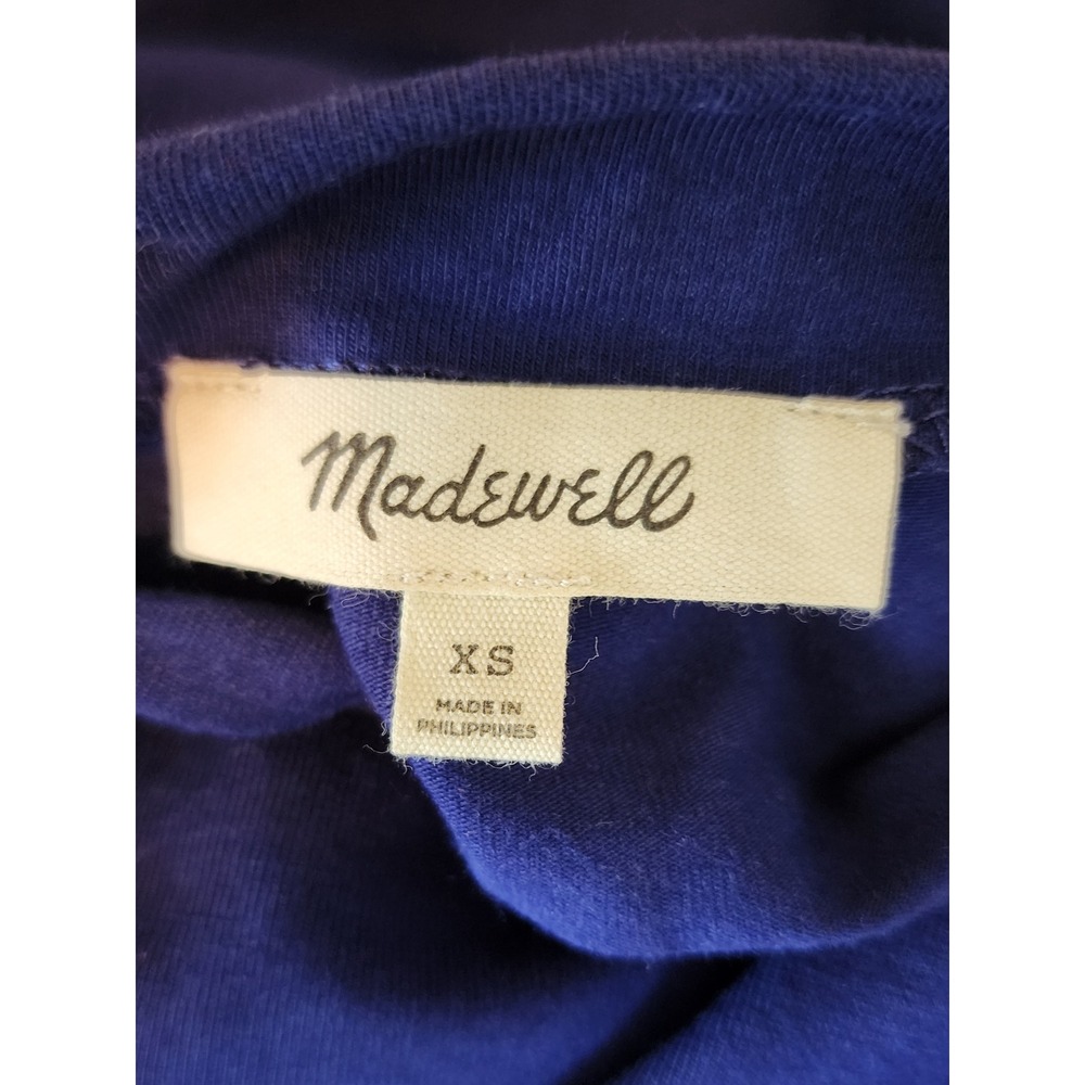 Madewell Mock Neck Short Sleeve Tee Royal Blue Cotton Modal Stretch Top NS583 XS - Picture 3 of 5